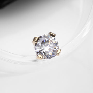 Detail View 1 of 14 Karat Gold Round Prong Set Gem Dermal Anchor Top Part-Clear Gem